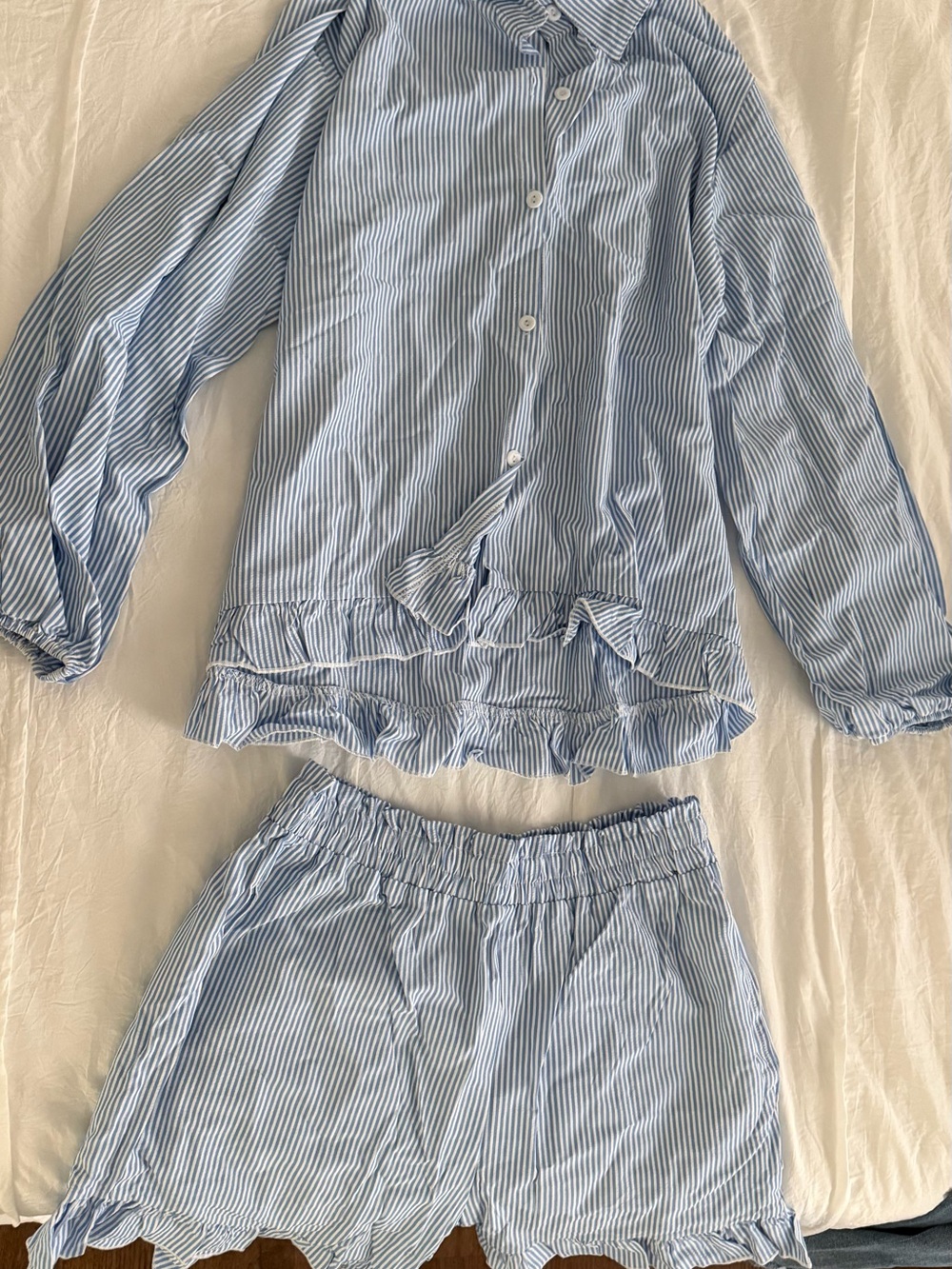 Light Blue Striped Ruffle Button-Down Set - Picture 2 of 3